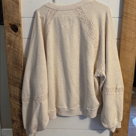 Aerie Hey Crochet Cream, Boho Sweatshirt NWOT Large - Picture 5 of 5